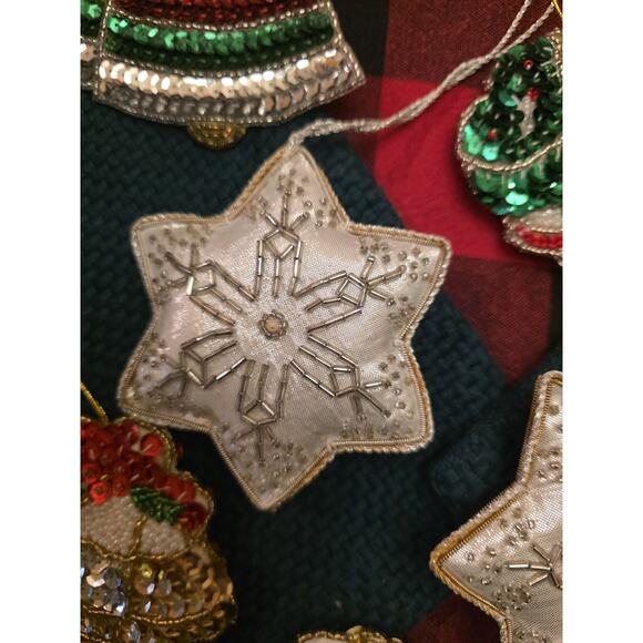 Vintage Christmas Ornaments Sequined & Beaded Handmade Set Of 14 - Picture 6 of 14
